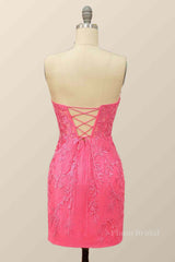 Sheath Strapless Appliques Lace-Up Back Mini Homecoming Dress