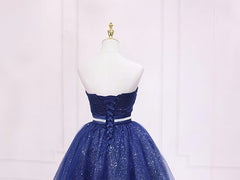 Shiny Blue Tulle Sweetheart Homecoming Dress Party Dress, Navy Blue Short Prom Dress