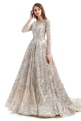 Sequins Long Sleeve Backless Prom Dresses