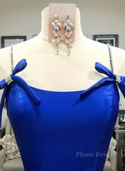 Simple A Line Royal Blue Satin Long Prom Dress, Royal Blue Formal Dress, Cheap Royal Blue Evening Dress