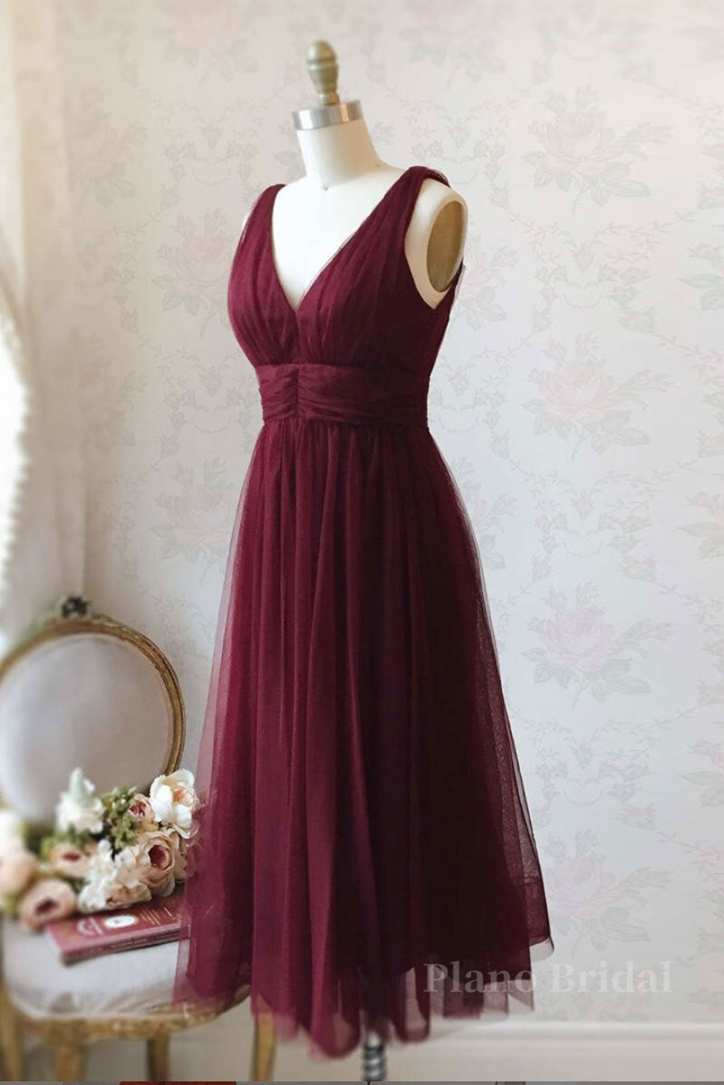 Simple burgundy tulle prom dress tulle burgundy formal dress