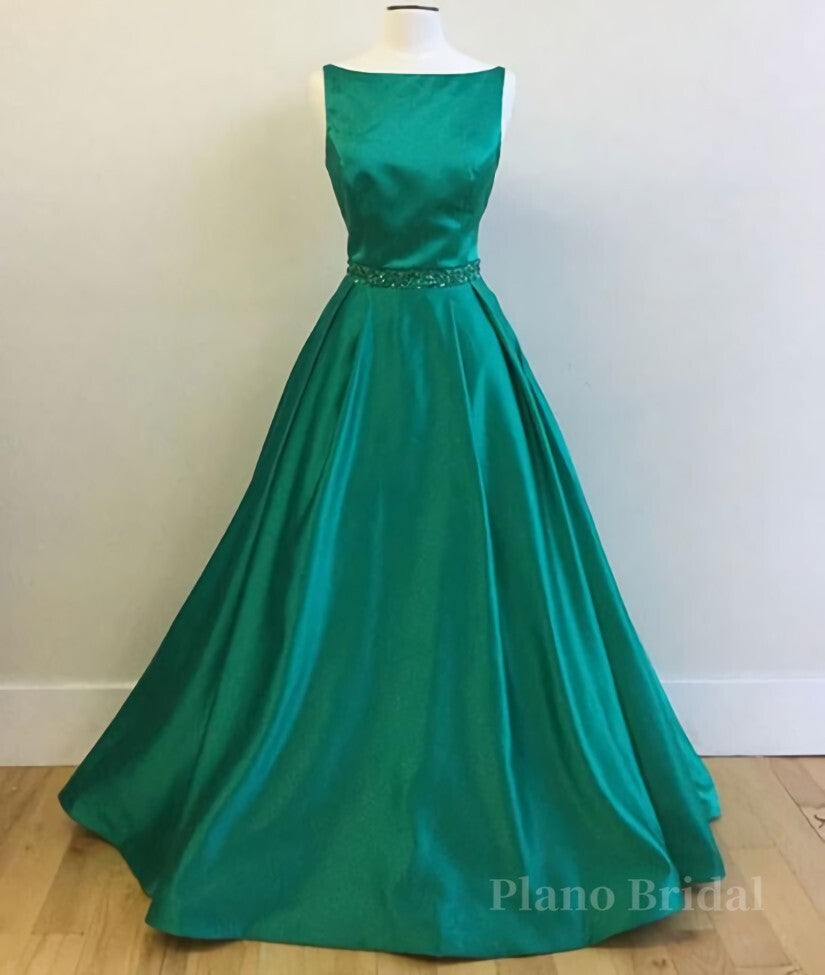 Simple Green Satin Long Prom Dress, Green Formal Dress, Green Graduation Dress, Green Evening Dress