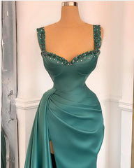 Simple Long A-Line Sweetheart Satin Prom Dress With Slit