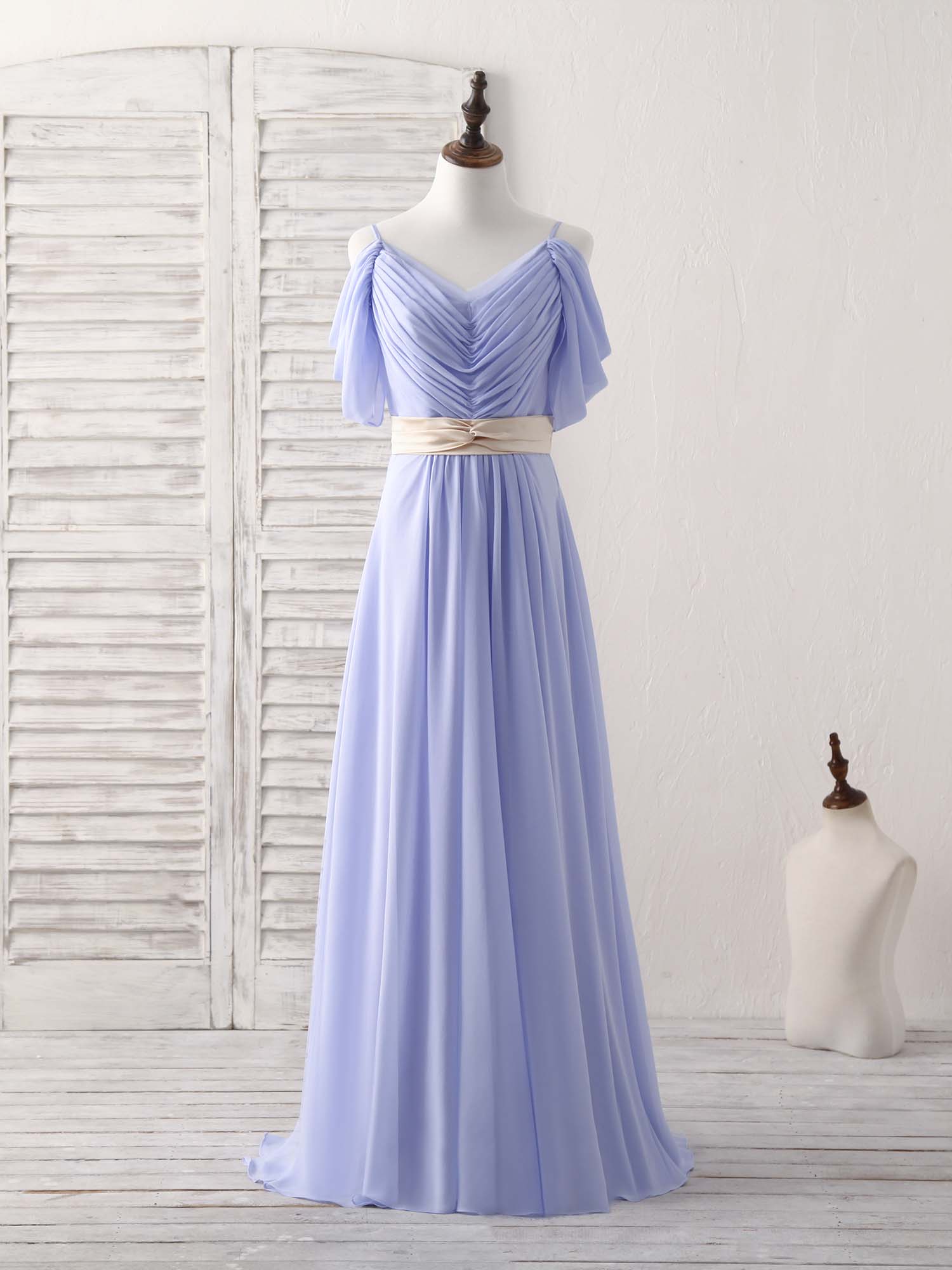 Simple V Neck Off Shoulder Chiffon Long Prom Dress Evening Dress