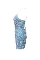 Cute Bodycon V Neck Blue Lace Homecoming Dresses