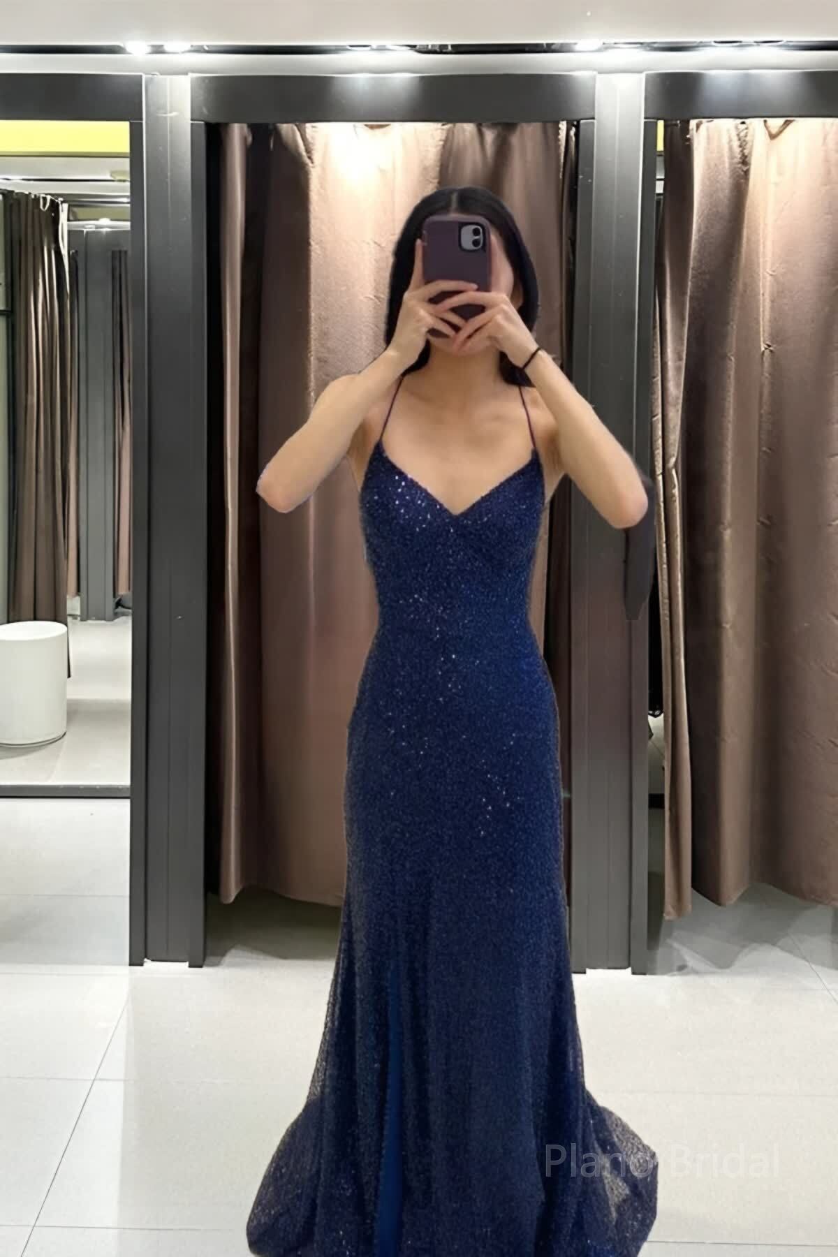 Sparkly Navy Blue Mermaid Long Prom Dress,Navy Blue Evening Gown