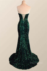 Strapless Dark Green Velvet Sequin Mermaid Party Dress