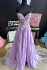 Strapless Purple Tulle Lace Long Prom Dress, Lavender Lace Formal Dress, Purple Evening Dress