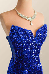 Strapless Royal Blue Velvet Sequin Mermaid Party Dress