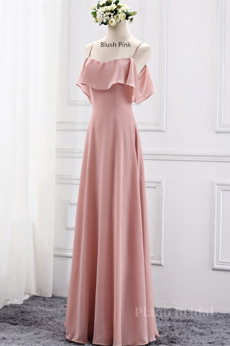 Straps Blush Pink Chiffon Long Bridesmaid Dress
