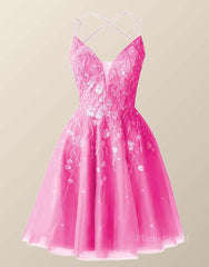 Straps Hot Pink Sequin A-line Short Dress