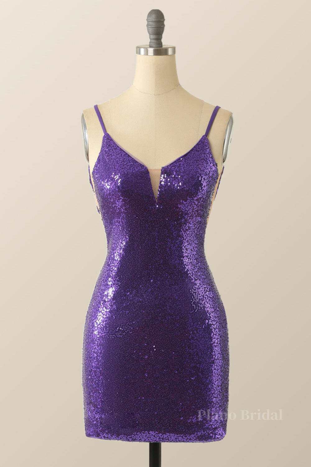 Straps Purple Sequin Bodycon Mini Dress