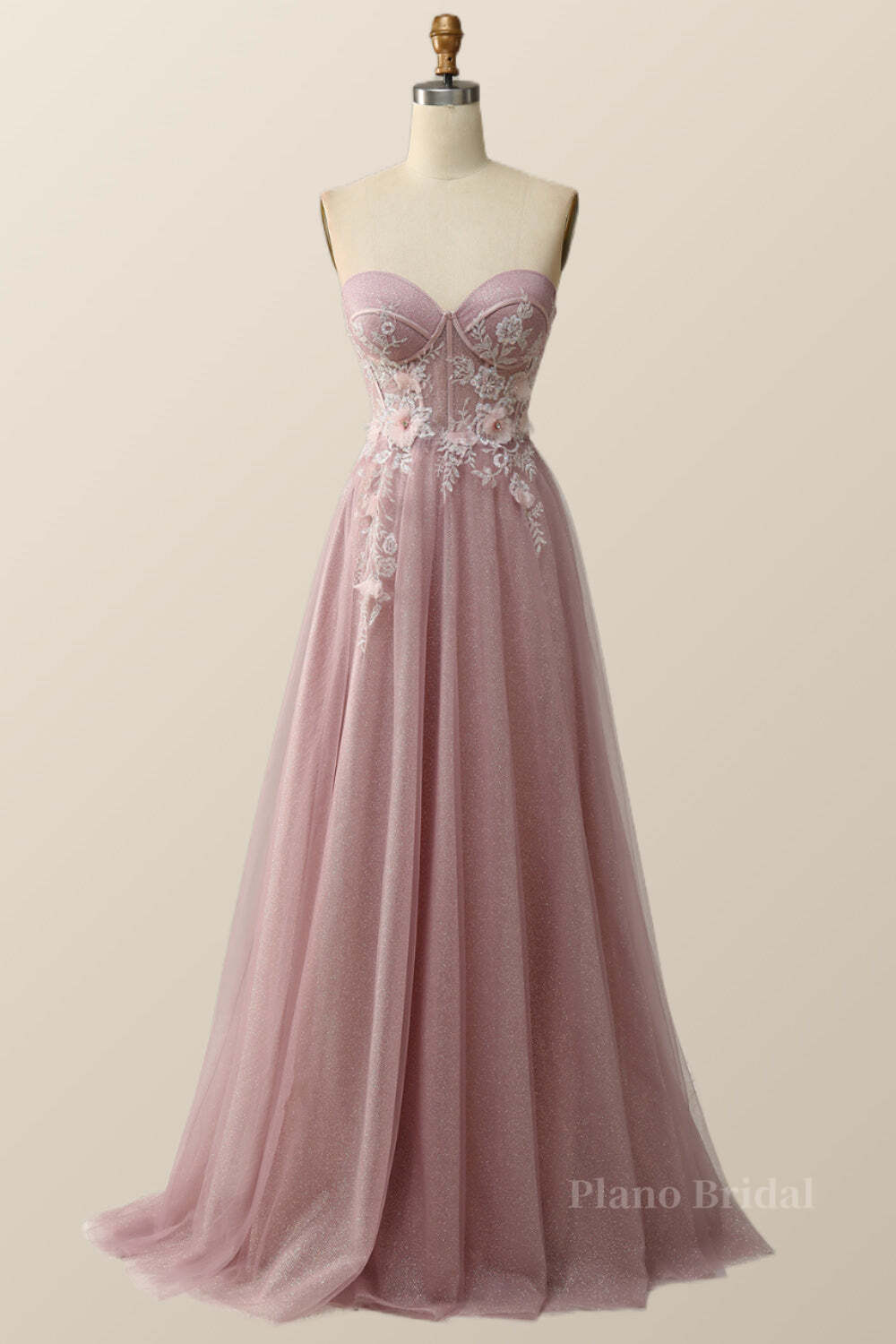 Sweetheart Blush Pink 3D Floral Formal Dress