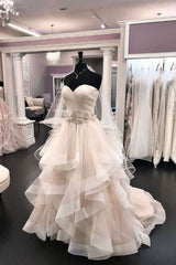 Sweetheart Champange Ruffless Ball Gown Princess Wedding Dress