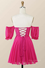 Sweetheart Fuchsia Lace and Chiffon Short Homecoming Dress