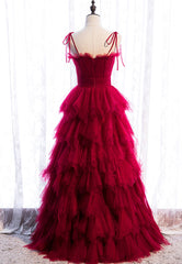 A-Line Long Spaghetti Strap Prom Dresses, Cute Layers Tulle Evening Dresses