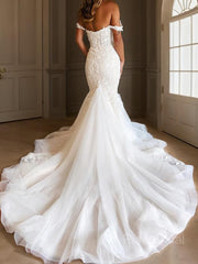 Tromba/sirenetta Off-the Shoulder Cathedral Train Tulle Wedding Dresses