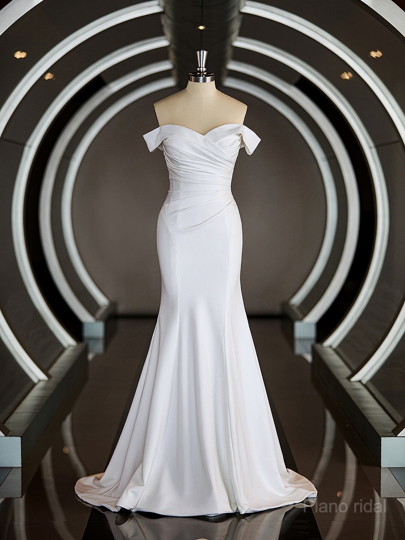 Trumpet/Mermaid Off-the-Shoulder Court Train Stretch Crepe Wedding Dresses with Pleated Main image