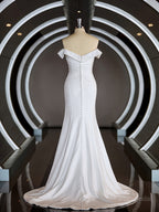 Trumpet/Mermaid Off-the-Shoulder Court Train Stretch Crepe Wedding Dresses with Pleated