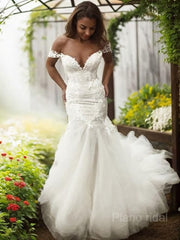 Tromba/sirenetta Off-the Shoulder Sweep Train Tulle Wedding Dresses with Appliques Lace