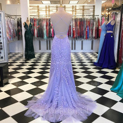 Trumpet Mermaid Scoop Neck Sleeveless Sweep Train Lace Prom Dress With Crystal