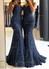 Trumpet Mermaid Sweetheart Sleeveless Long Floor Length Tulle Prom Dress With Appliqued