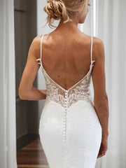 Terpetta/sirena Terna cattedrale a V Stretch Crepe Wedding Dresses with Appliques Lace