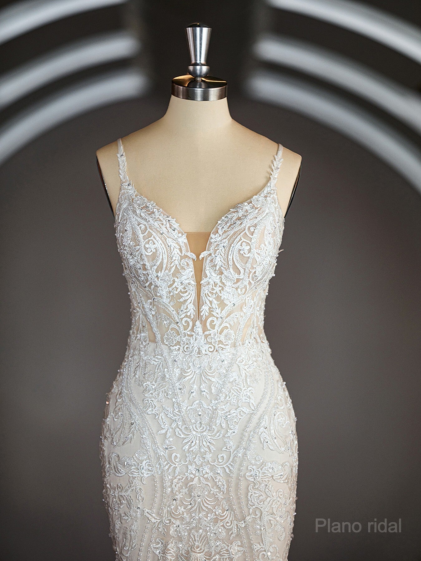 Trumpet/Mermaid V-neck Cathedral Train Tulle Wedding Dresses with Appliques Lace Secondary image