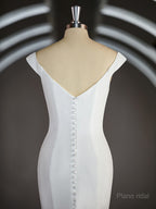 Trumpet/Mermaid V-neck Chapel Train Stretch Crepe Wedding Dresses with Ruffles