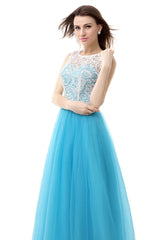 Tulle Lace Light Sky Blue Prom Dresses