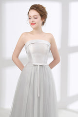 Tulle & Satin Strapless Neckline A-line Bridesmaid Dresses With Bowknot