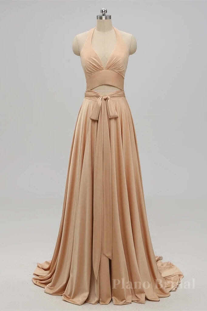 Two Piece Gold Long Bridesmaid Dress
