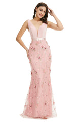 Velvet Mermaid Prom Dresses Lace 3D Flowers