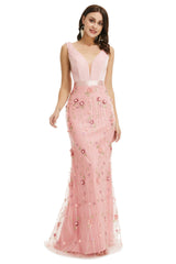 Velvet Mermaid Prom Dresses in pizzo Flowers 3D