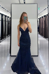 Vintage Navy Blue Prom Dress Sexy Mermaid Birthday Outfits