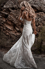 Gorgeous Sweetheart Low Back Lace Wedding Dresses Long Bridal Dress