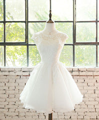White Lace Tulle Short Prom Dress, Homecoming Dress