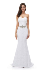 White Mermaid Lace Sweetheart Pleats Belt Wedding Dresses