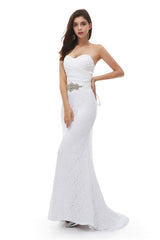 White Mermaid Lace Sweetheart Pleats Belt Wedding Dresses