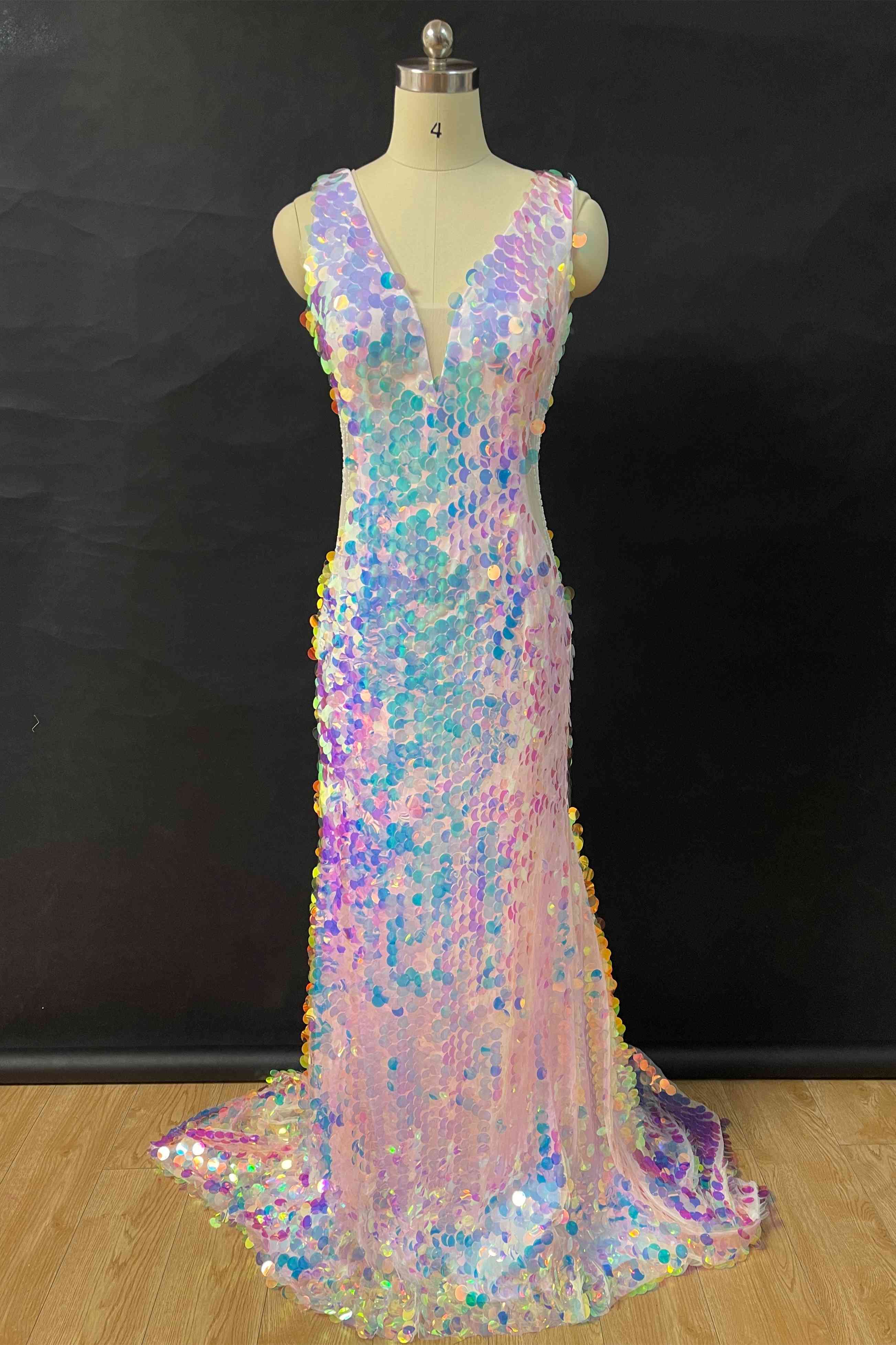 Mermaid V-Neck Sequined Long Prom Dress