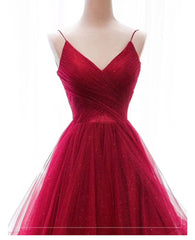 Wine Red Layers Tulle V-neckline Straps Formal Dress, Wine Red Evening Dress Party Dress