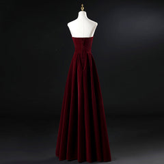 Wine Red Velvet Floor Length Long Prom Dress, Dark Red Party Dress