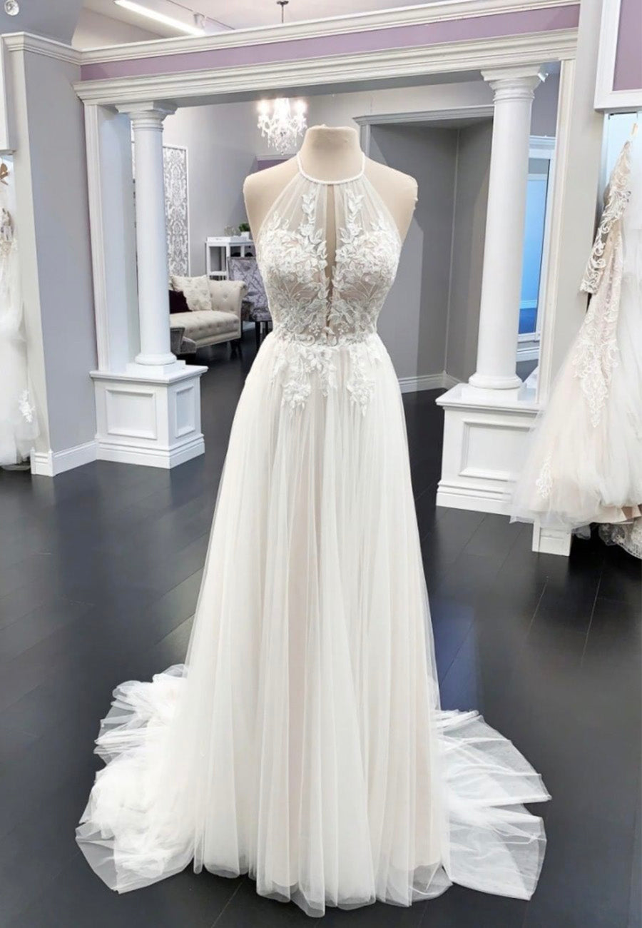 Ivory Lace Long Prom Dresses, A-Line Evening Dresses