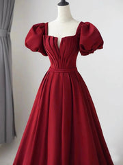 Lovely Satin Floor Length Short Sleeves Party Dress, A-Line Evening Party Dress